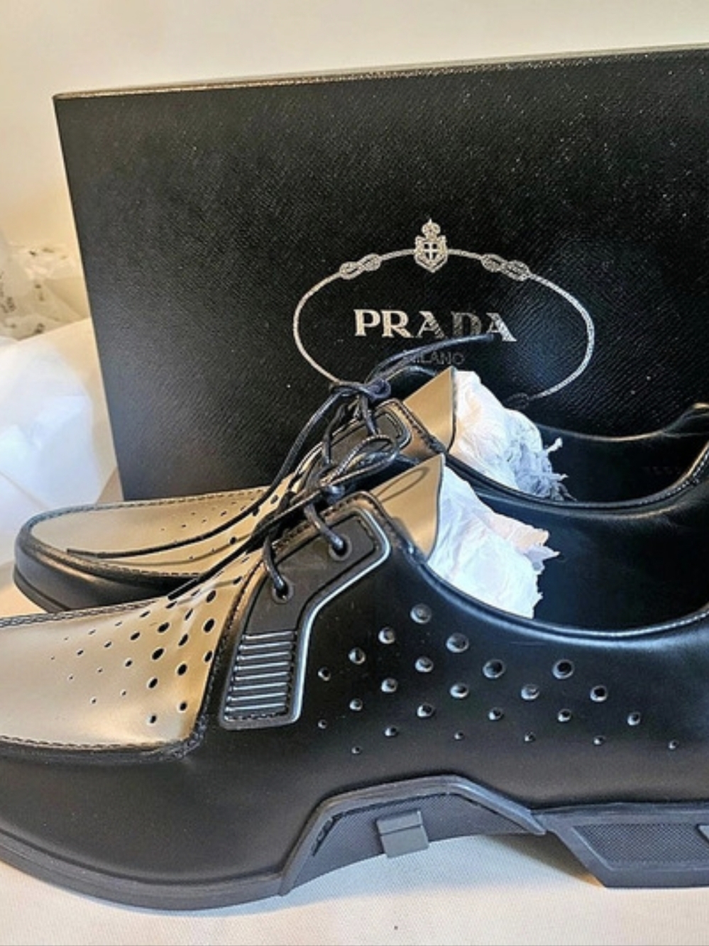 Prada Leather Wingtip Derby Shoes